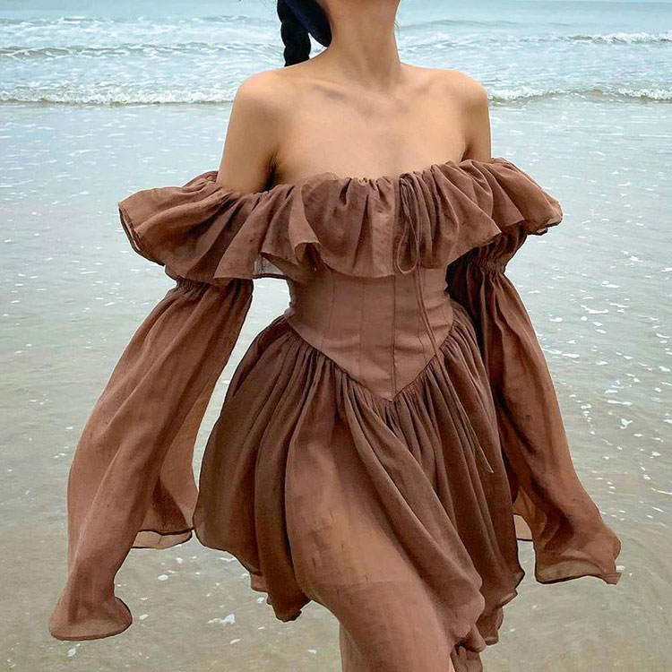 Style Core Aesthetics, New Style Trends - Mocha Brown Mini Dress