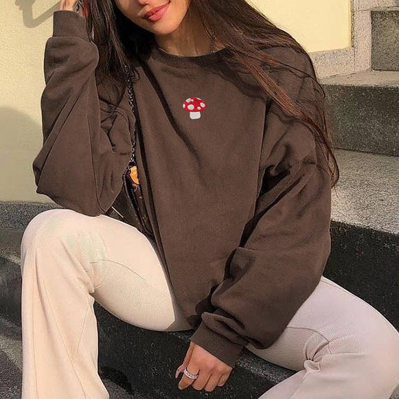 Style Core Aesthetics, New Style Trends - Mushroom Embroidery Aesthetic Sweatshirt