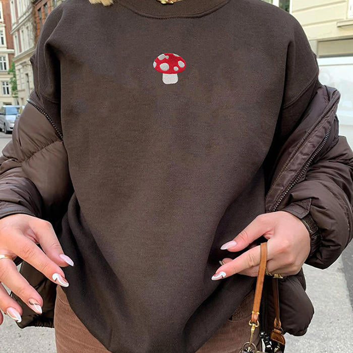 Style Core Aesthetics, New Style Trends - Mushroom Embroidery Aesthetic Sweatshirt