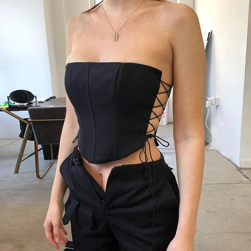 Style Core Aesthetics, New Style Trends - Off Shoulder Strapless Lace Up Corset