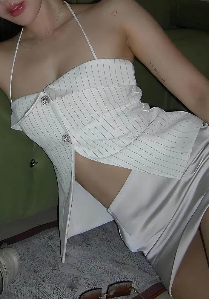 Style Core Aesthetics, New Style Trends - Open Front Striped Shirt Top