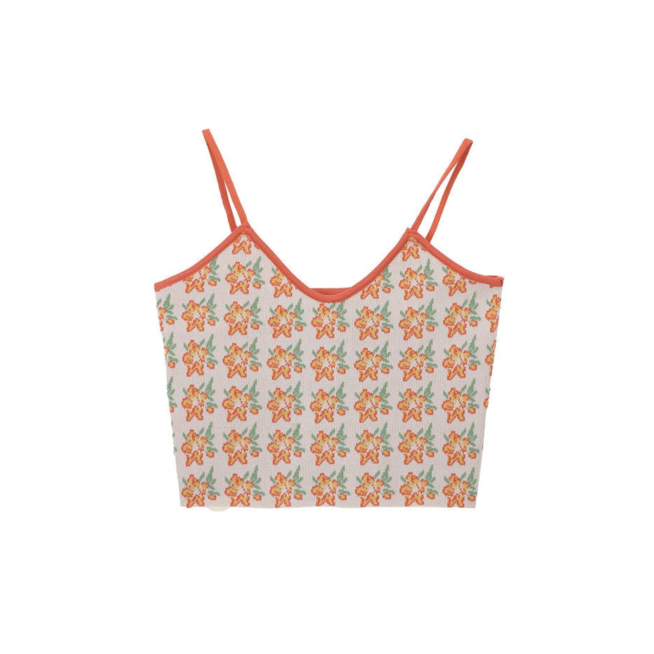 Style Core Aesthetics, New Style Trends - Orange Flower Knit Tank
