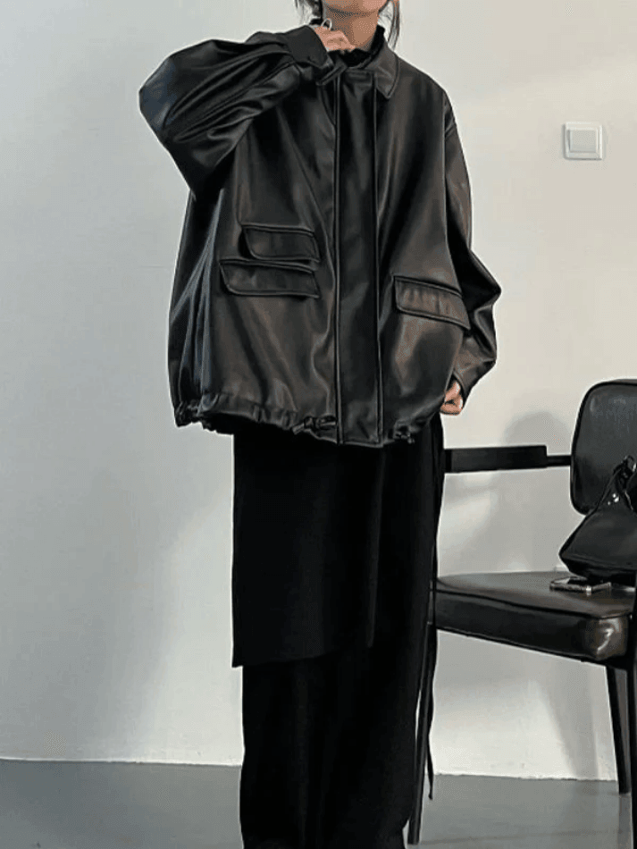 Style Core Aesthetics, New Style Trends - Oversized Black Faux Leather Jacket