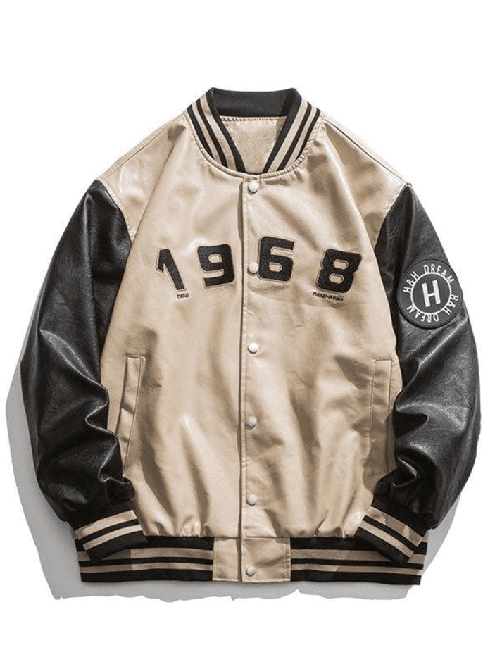 Style Core Aesthetics, New Style Trends - Oversized Pu Leather Varsity Jacket
