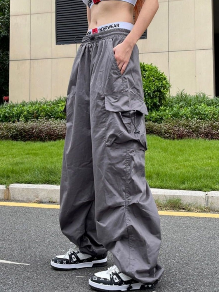 Style Core Aesthetics, New Style Trends - Pantalon cargo parachute surdimensionné Y2K