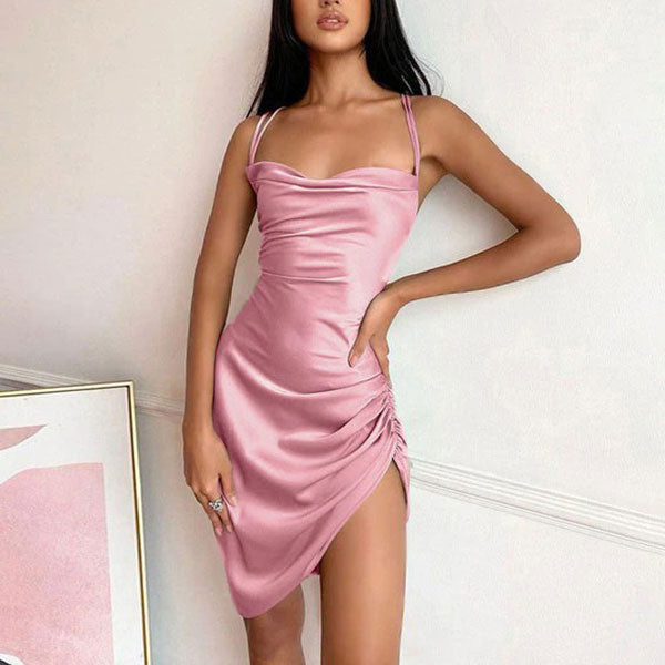 Style Core Aesthetics, New Style Trends - Parisian Lace Up Satin Dress