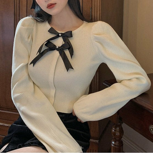 Style Core Aesthetics, New Style Trends - Parisian Style Ribbed Top with Bows