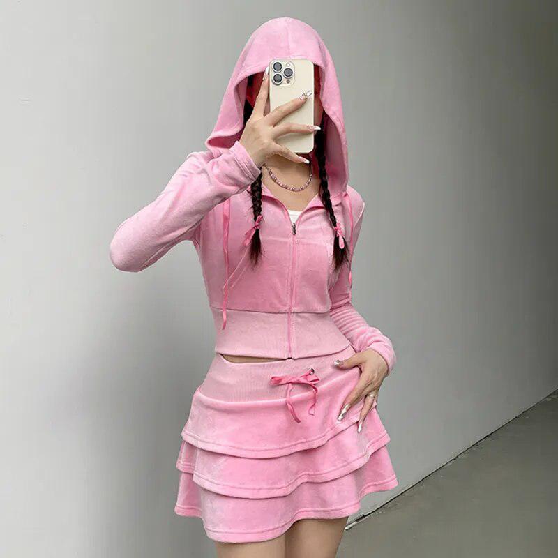 Style Core Aesthetics, New Style Trends - Pink Aesthetic Skirt & Hoodie Two Piece Set