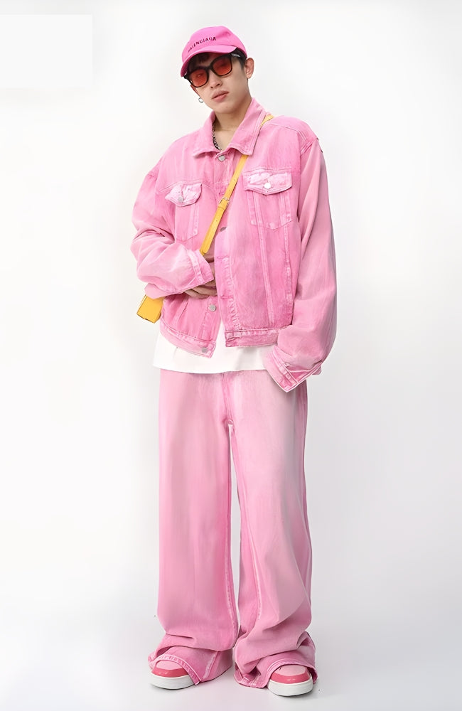 Style Core Aesthetics, New Style Trends - Pink Denim Jacket & Pants Two Piece Set