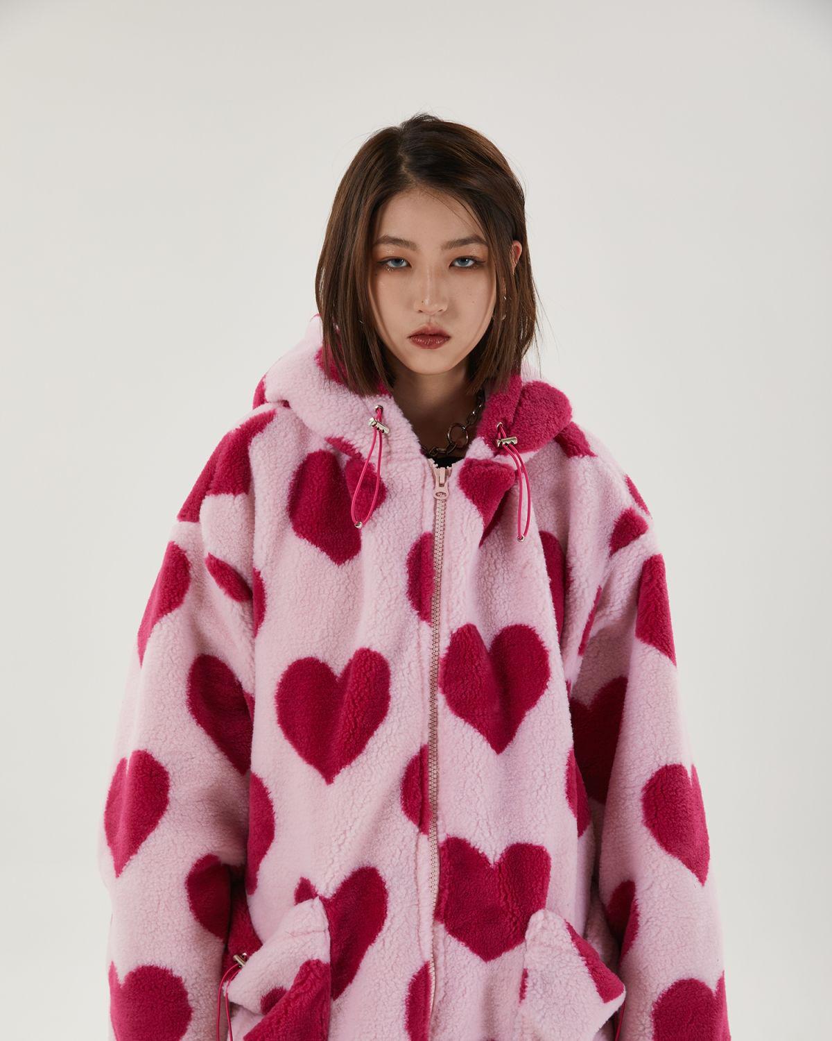 Style Core Aesthetics, New Style Trends - Pink Heart Pattern Hooded Jacket
