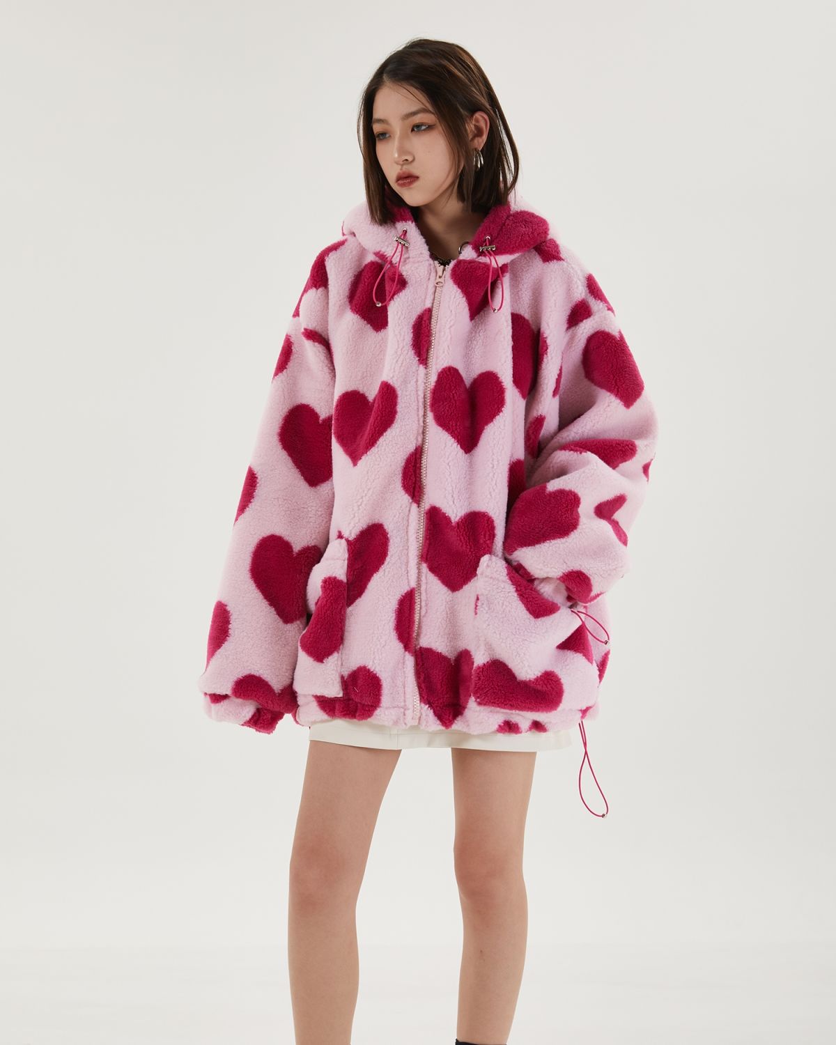 Style Core Aesthetics, New Style Trends - Pink Heart Pattern Hooded Jacket