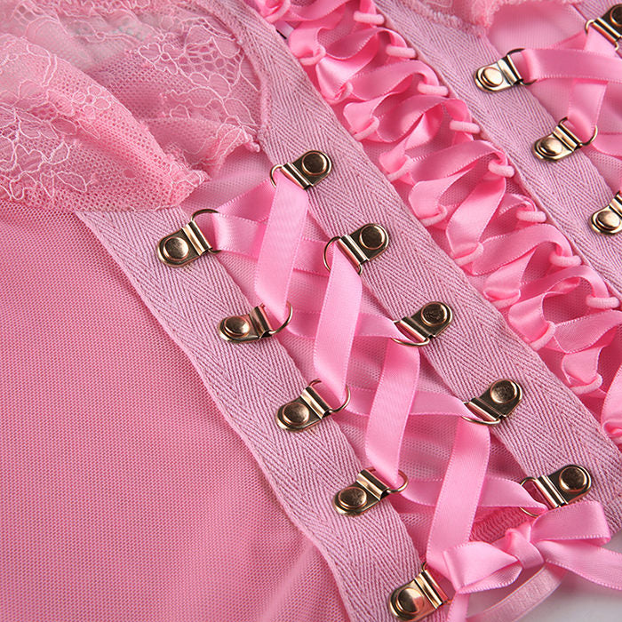 Style Core Aesthetics, New Style Trends - Pink Lace Mesh Top