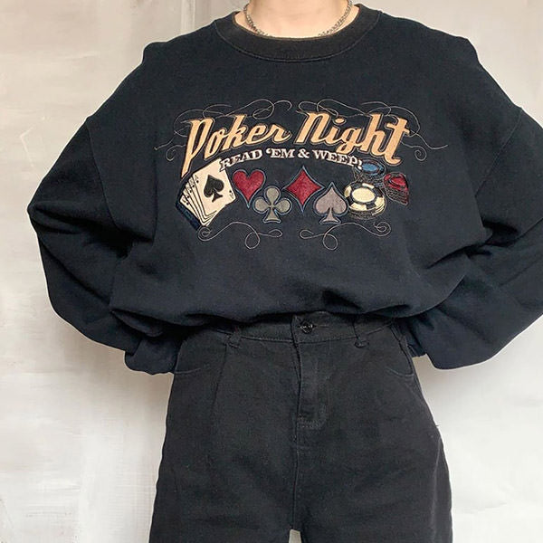 Style Core Aesthetics, New Style Trends - Poker Night Embroidered Sweatshirt