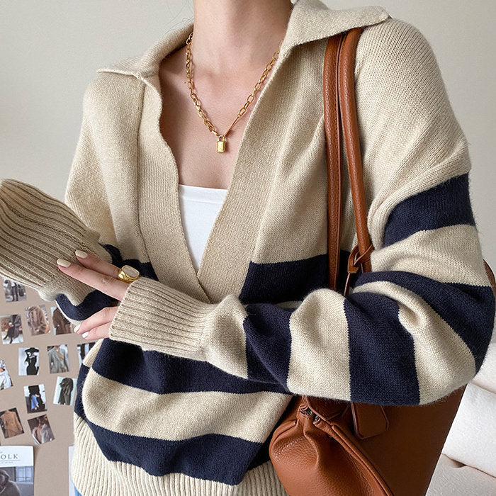 Style Core Aesthetics, New Style Trends - Preppy Collar Striped Pullover