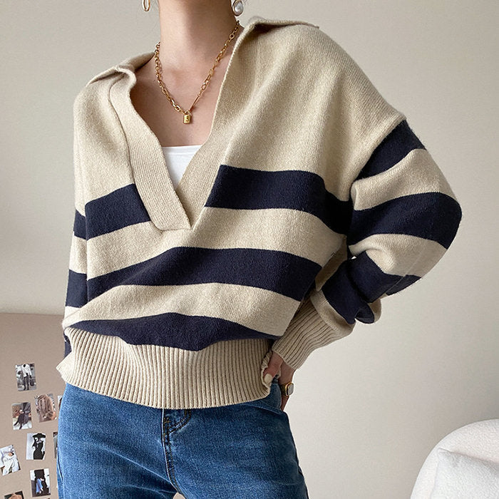 Style Core Aesthetics, New Style Trends - Preppy Collar Striped Pullover