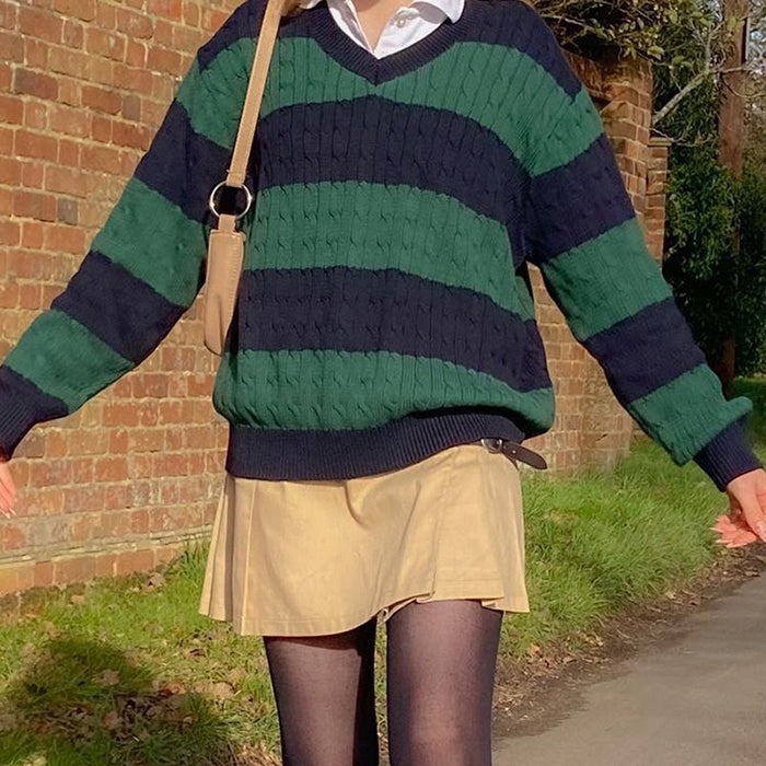 Style Core Aesthetics, New Style Trends - Preppy Girl Striped Jumper