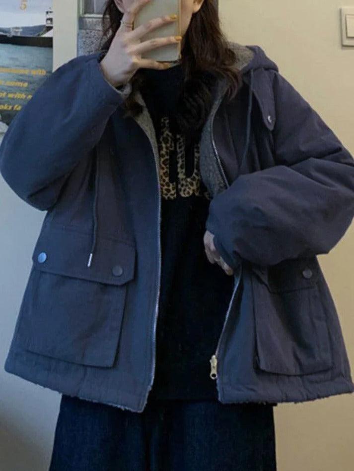 Style Core Aesthetics, New Style Trends - Preppy Reversible Lambswool Hooded Jacket