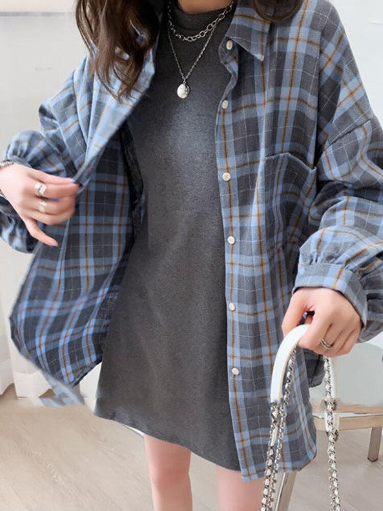 Style Core Aesthetics, New Style Trends - Puff Sleeve Plaid Shirt