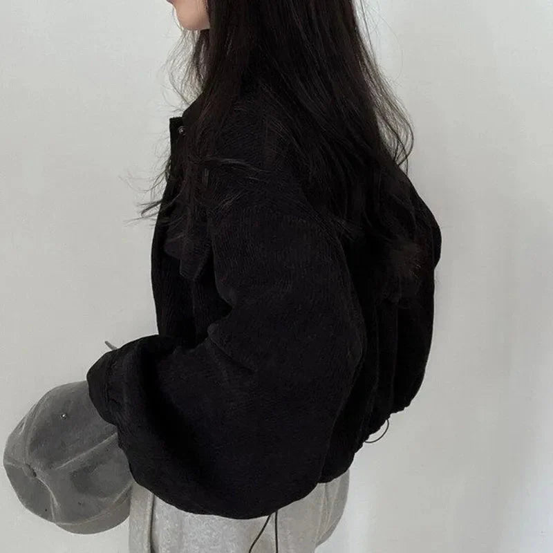 Style Core Aesthetics, New Style Trends - Puff Sleeved Corduroy Crop Shirt