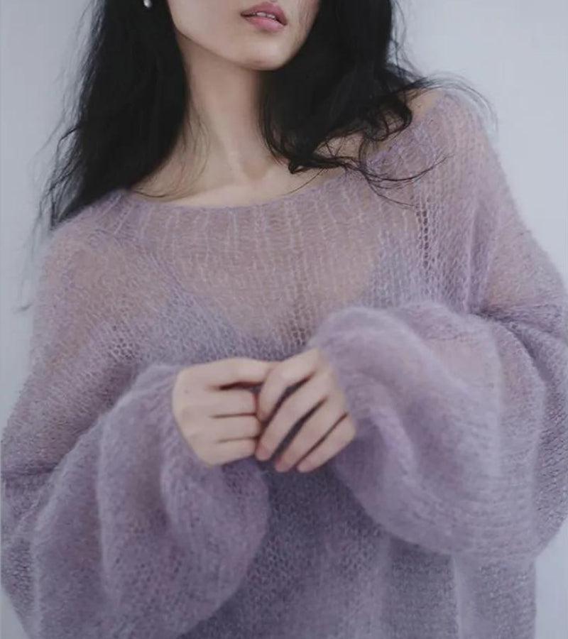 Style Core Aesthetics, New Style Trends - Puff Sleeved Mesh Knit Sweater