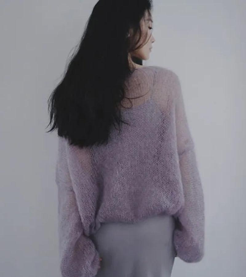 Style Core Aesthetics, New Style Trends - Puff Sleeved Mesh Knit Sweater