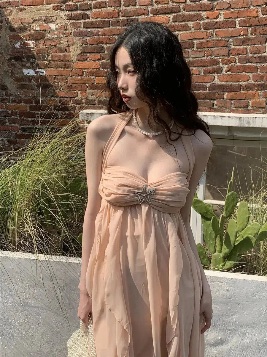 Style Core Aesthetics, New Style Trends - Pure Backless Chiffon Midi Dress
