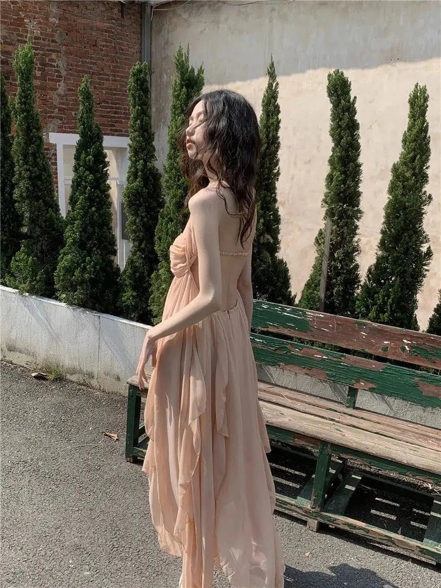 Style Core Aesthetics, New Style Trends - Pure Backless Chiffon Midi Dress