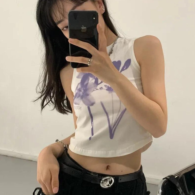 Style Core Aesthetics, New Style Trends - Purple Flowers Tank Top