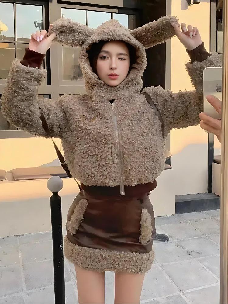 Style Core Aesthetics, New Style Trends - Rabbit Hood Teddy Two Piece Set