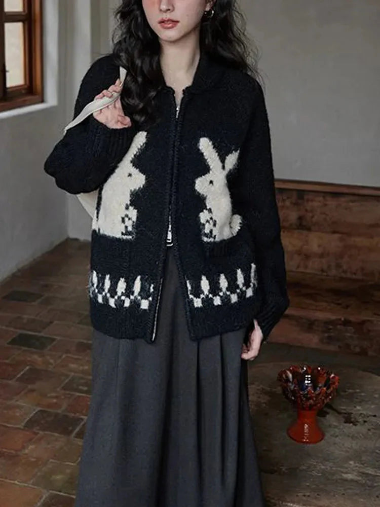 Style Core Aesthetics, New Style Trends - Rabbit Knitted Zip Cardigan