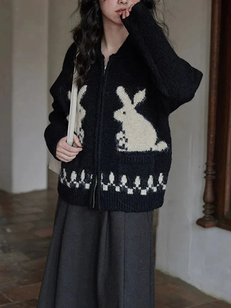 Style Core Aesthetics, New Style Trends - Rabbit Knitted Zip Cardigan