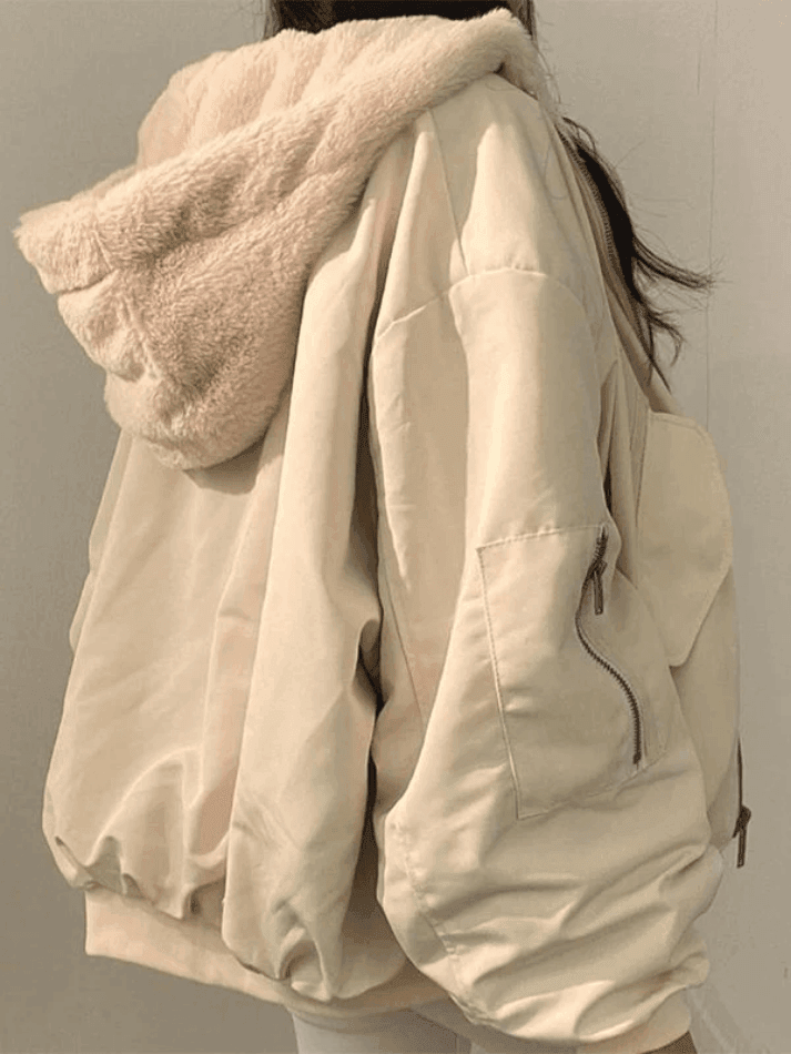 Style Core Aesthetics, New Style Trends - Reversible Oversize Fleece Hooded Jacket
