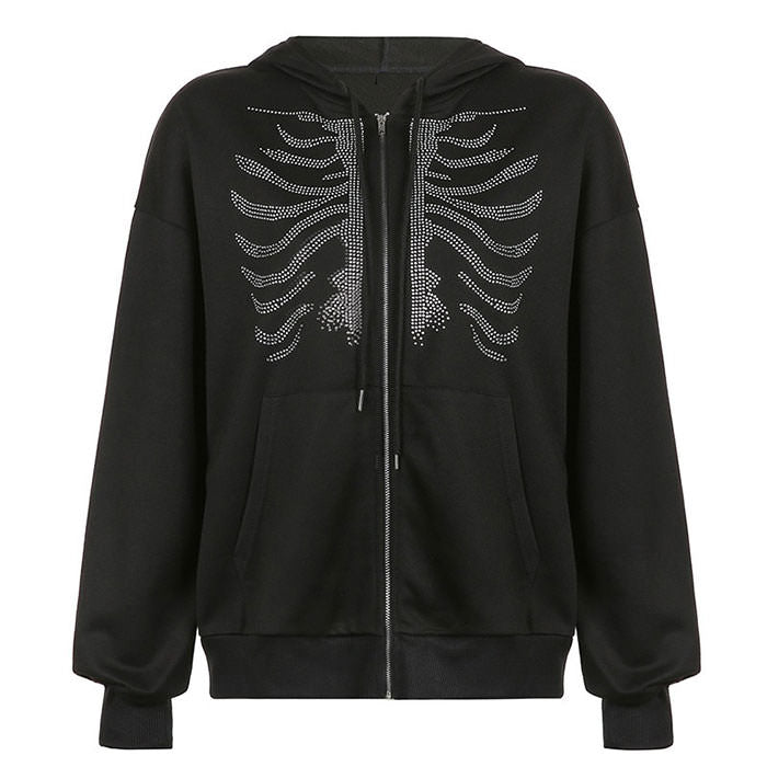 Style Core Aesthetics, New Style Trends - Rhinestone Skeleton Hoodie
