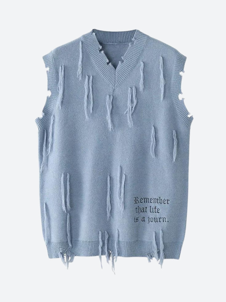Style Core Aesthetics, New Style Trends - Ripped Tasseled Sweater Vest