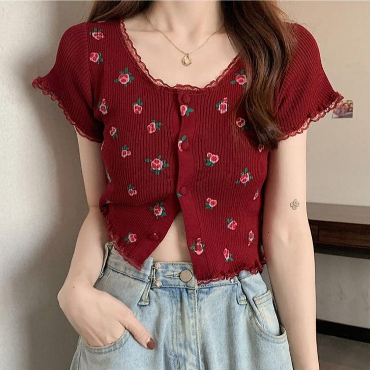 Style Core Aesthetics, New Style Trends - Rose Ribbed Button Up Top