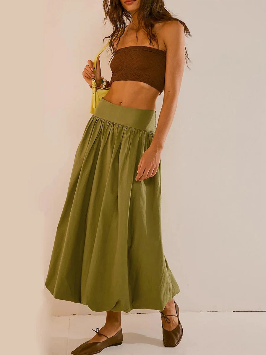 Style Core Aesthetics, New Style Trends - Ruched Bubble Hem Midi Skirt