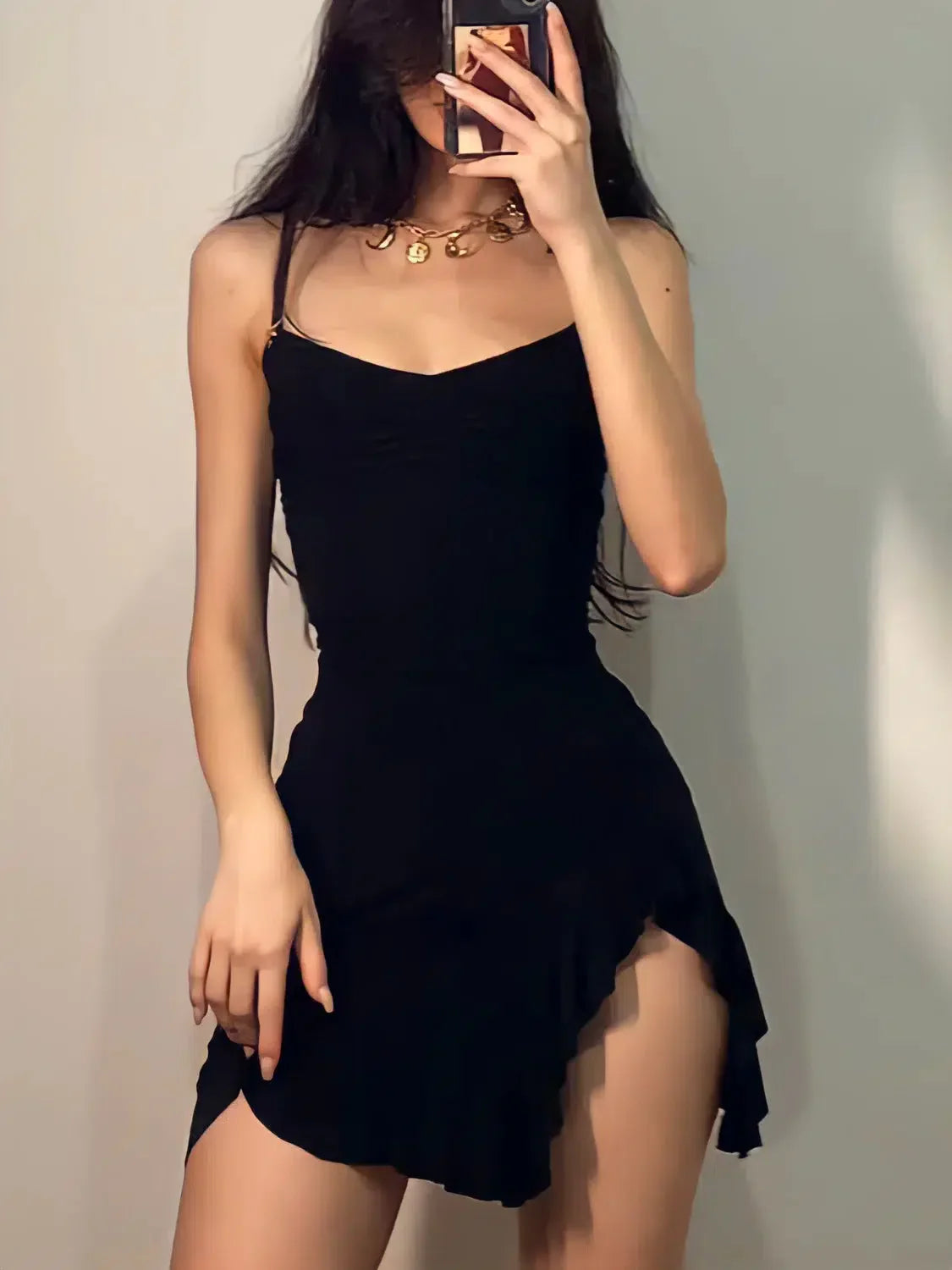 Style Core Aesthetics, New Style Trends - Ruffled Slit Bodycon Mini Dress