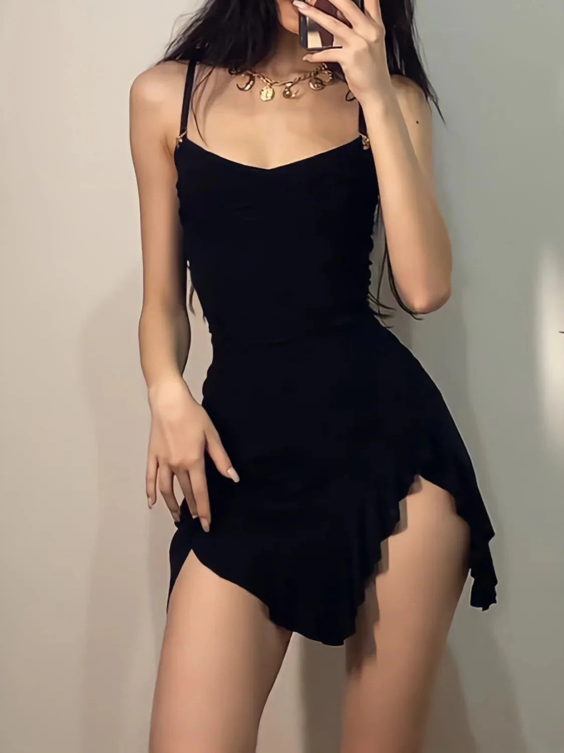 Style Core Aesthetics, New Style Trends - Ruffled Slit Bodycon Mini Dress
