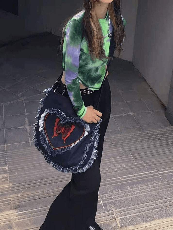 Style Core Aesthetics, New Style Trends - Sac à bandoulière à imprimé papillon Y2k