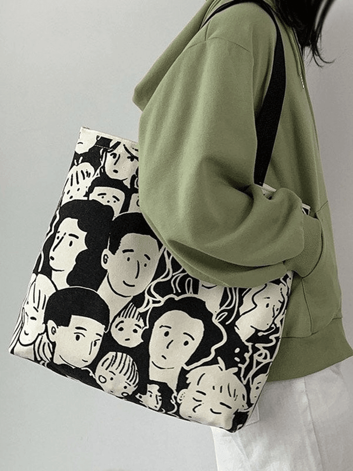 Style Core Aesthetics, New Style Trends - Sac cabas en toile à imprimé visage monochrome