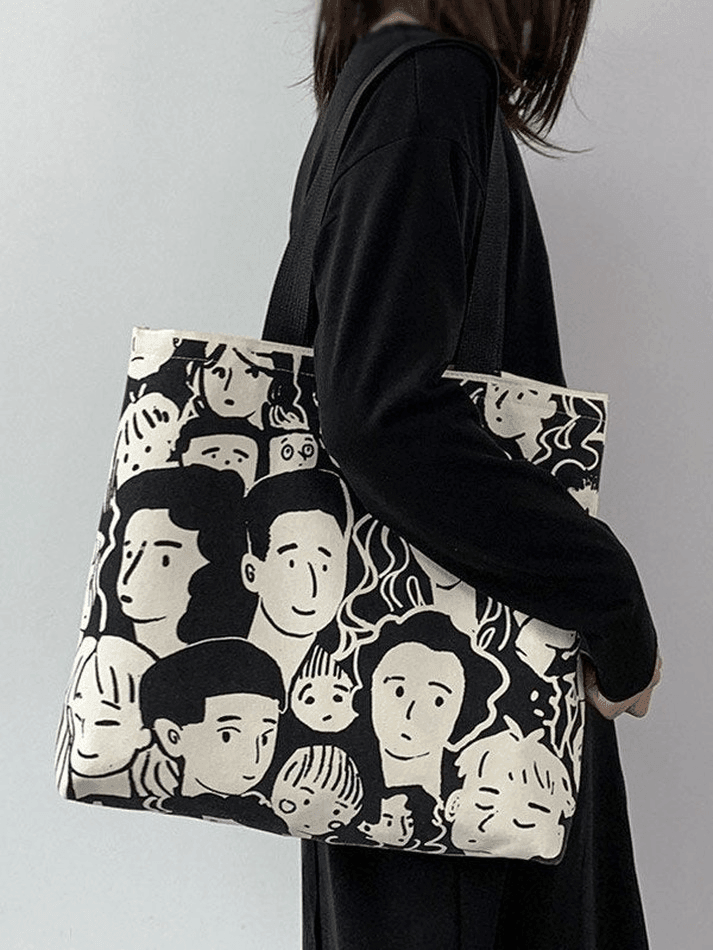Style Core Aesthetics, New Style Trends - Sac cabas en toile à imprimé visage monochrome