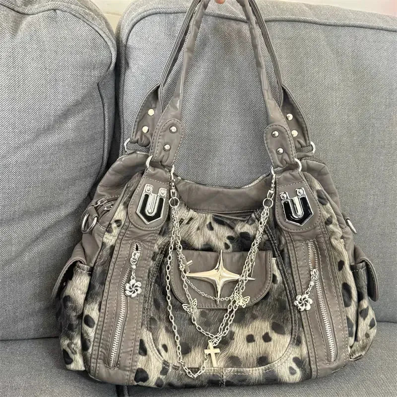 Style Core Aesthetics, New Style Trends - Sac Léopard Fausse Fourrure Y2K Grunge