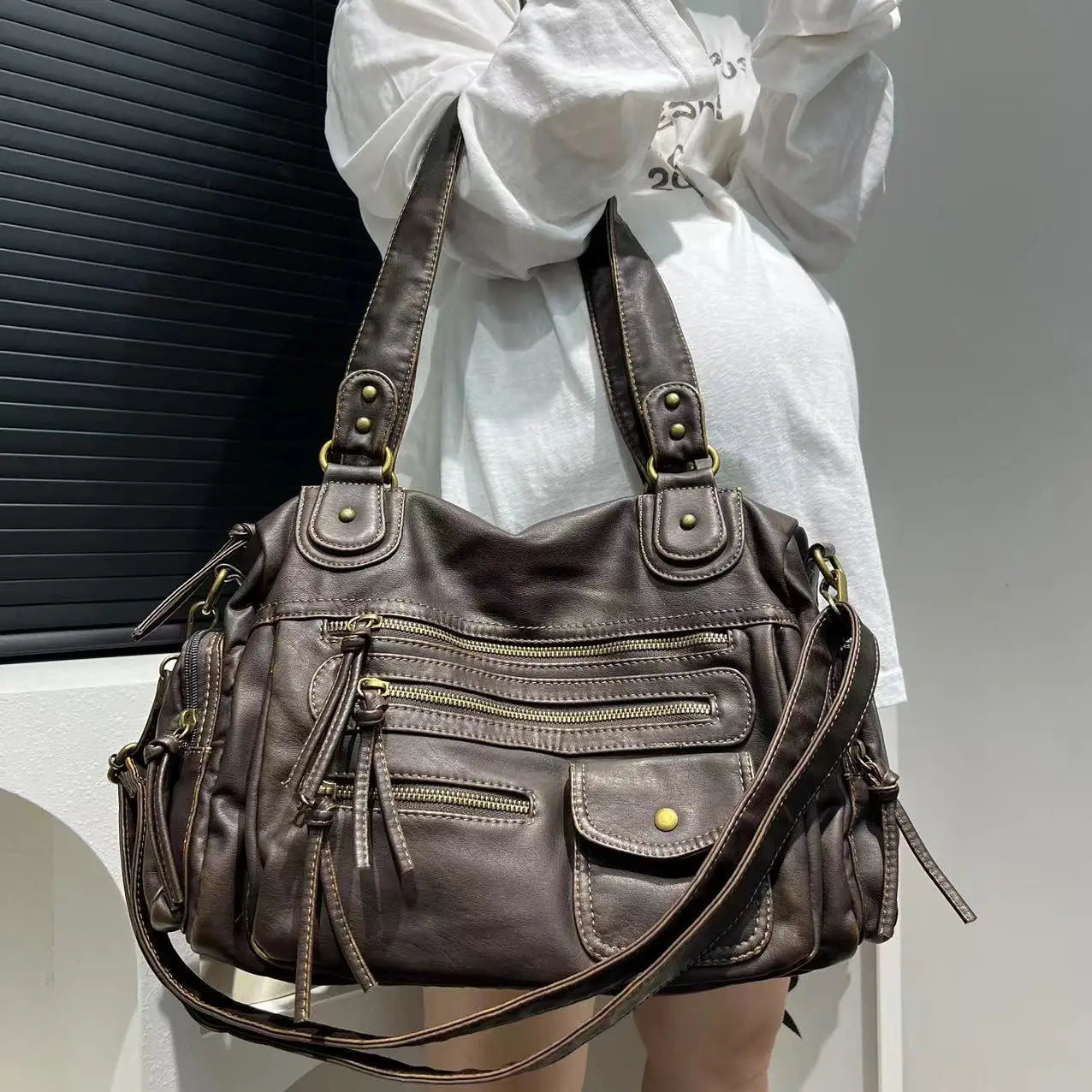 Style Core Aesthetics, New Style Trends - Sac Y2K moto vintage en simili cuir