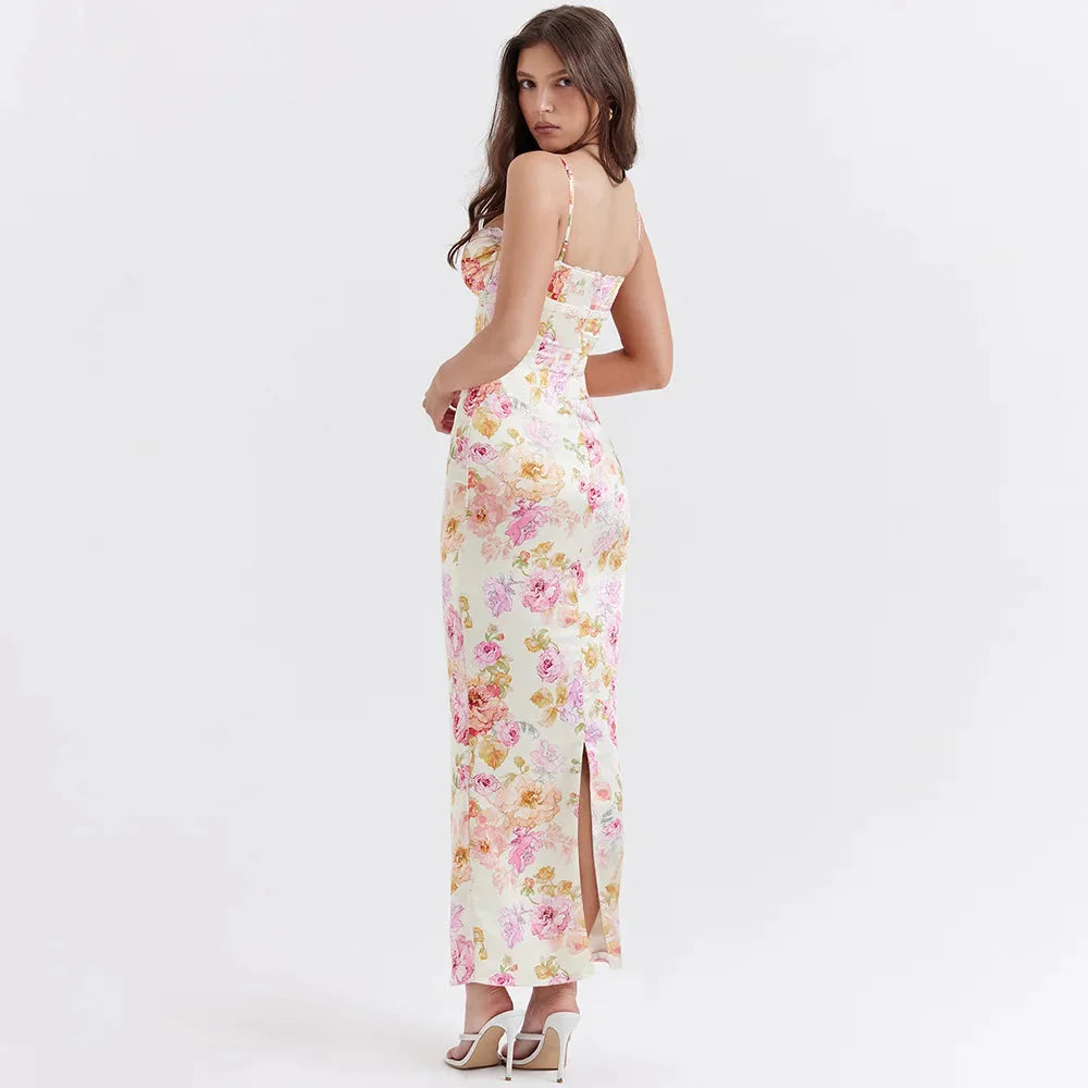 Style Core Aesthetics, New Style Trends - Satin Floral Pencil Maxi Dress