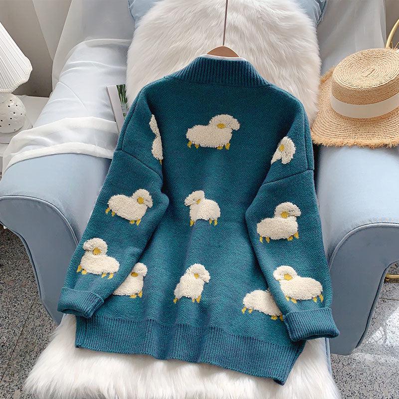 Style Core Aesthetics, New Style Trends - Sheep Embroidery Knitted Cardigan