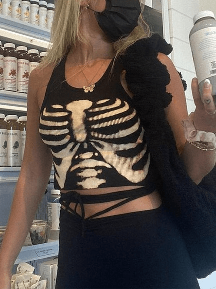 Style Core Aesthetics, New Style Trends - Skeleton Print Crop Tank Top
