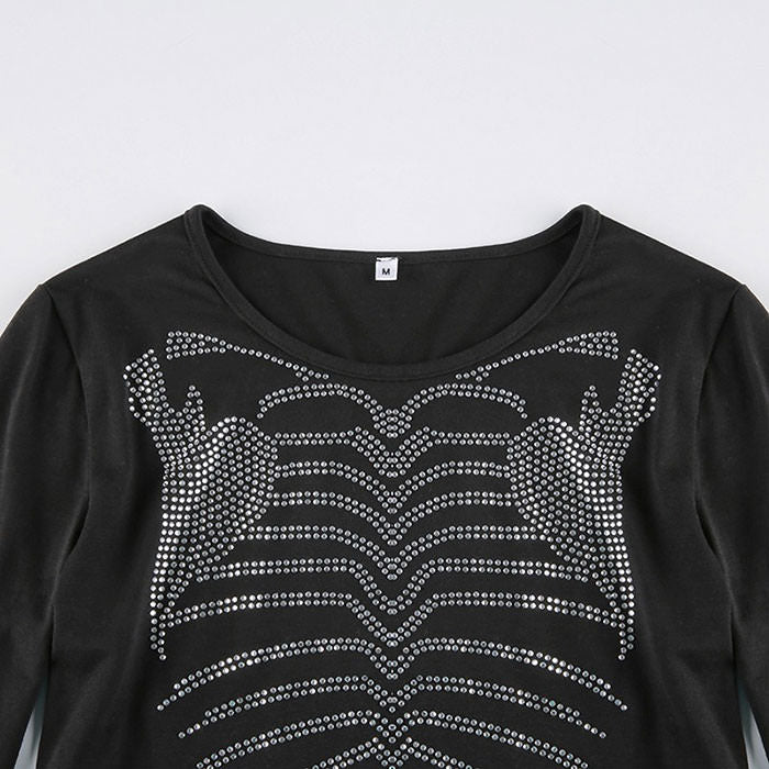 Style Core Aesthetics, New Style Trends - Skeleton Rhinestone Crop Top