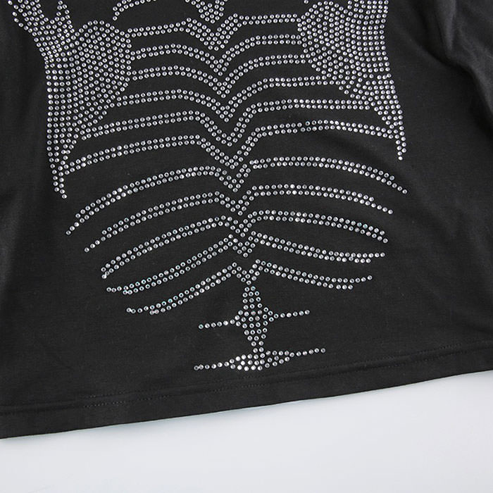 Style Core Aesthetics, New Style Trends - Skeleton Rhinestone Long Sleeve Top