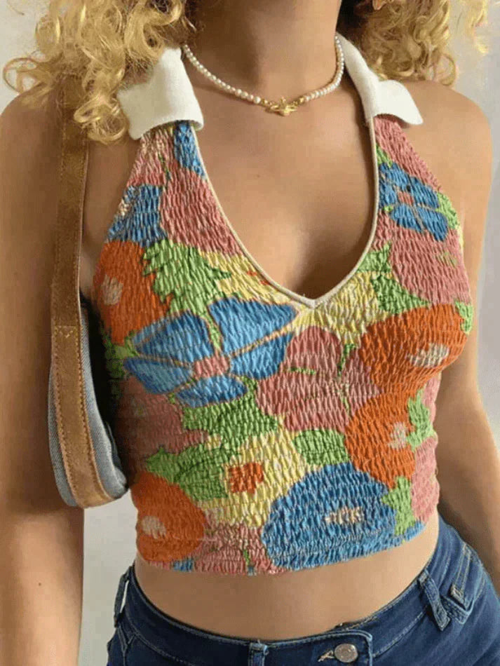 Style Core Aesthetics, New Style Trends - Smocked Halter Cropped Tank Top