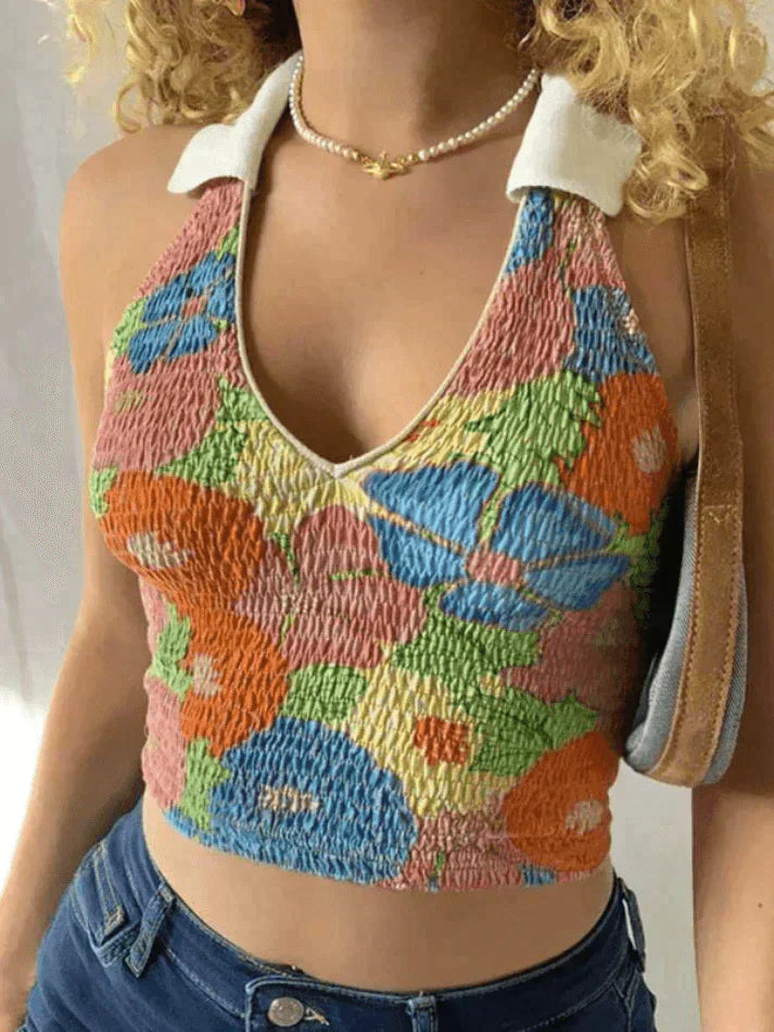 Style Core Aesthetics, New Style Trends - Smocked Halter Cropped Tank Top